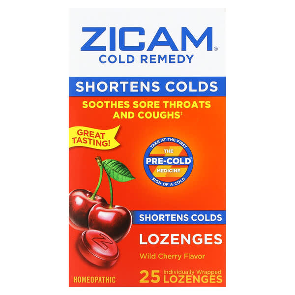 Zicam, 著涼緩解鋅錠，野櫻桃味，獨立包裝，25 片裝