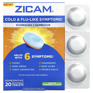Zicam, Equinácea y Sambucus, Menta refrescante, 20 comprimidos de rápida disolución