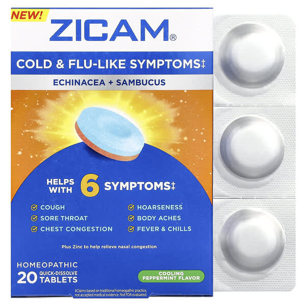 Zicam, 에키네시아 + 삼부커스, 쿨링 페퍼민트, 빠른 용해 정제 20정