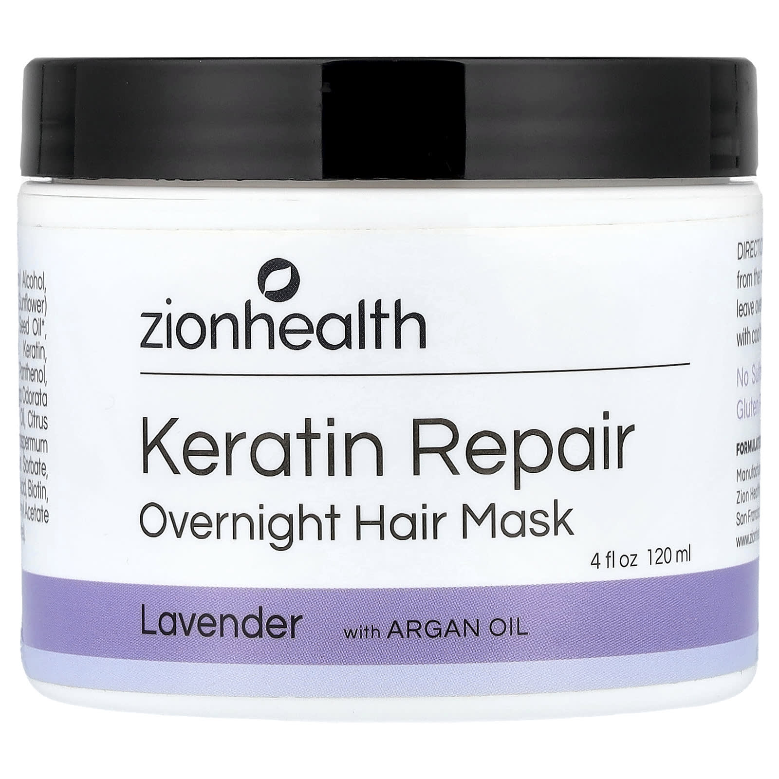 Zion Health, ночная маска для волос с кератином, лаванда, 120 мл (4 жидк. унции)