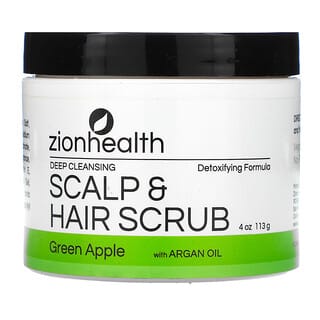 Zion Health, مقشر ومنظف فروة الرأس والشعر معزز بزيت الأرجان للتنظيف العميق، التفاح الأخضر، 4 أونصات (113 جم)