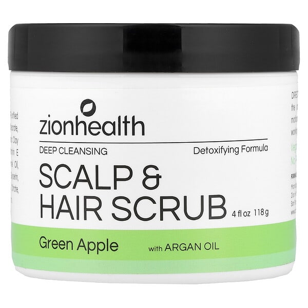Zion Health, 深層清潔頭皮和頭髮磨砂膏，含摩洛哥堅果仁油，青蘋果味，4 盎司（113 克）