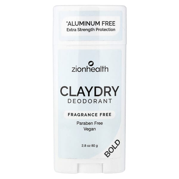 Zion Health, Bold, ClayDry 데오드란트, 향료 무함유, 80g(2.8oz)
