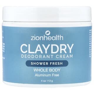Zion Health, Desodorante en crema ClayDry, Frescura para la ducha, 113 g (4 oz)