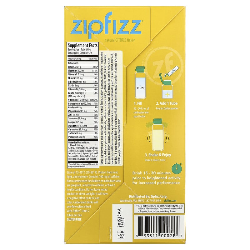 Energy Drink Mix, Citrus, 20 Tubes, 0.39 oz (11 g) Each