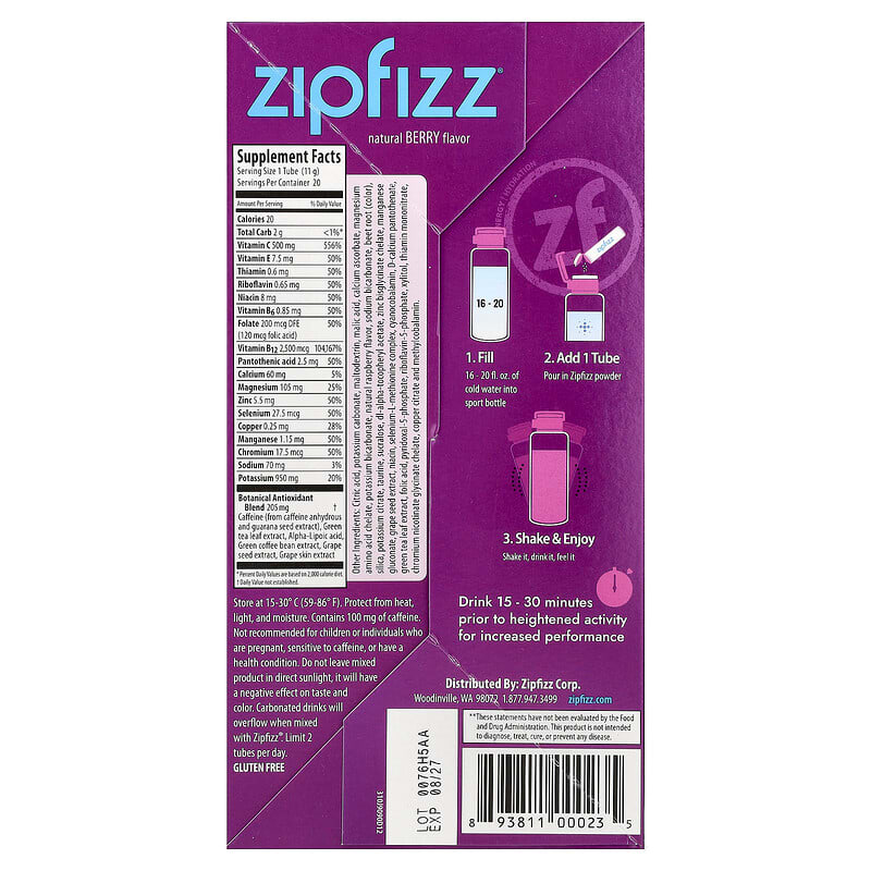 Energy Drink Mix, Berry, 20 Tubes, 0.39 oz (11 g) Each