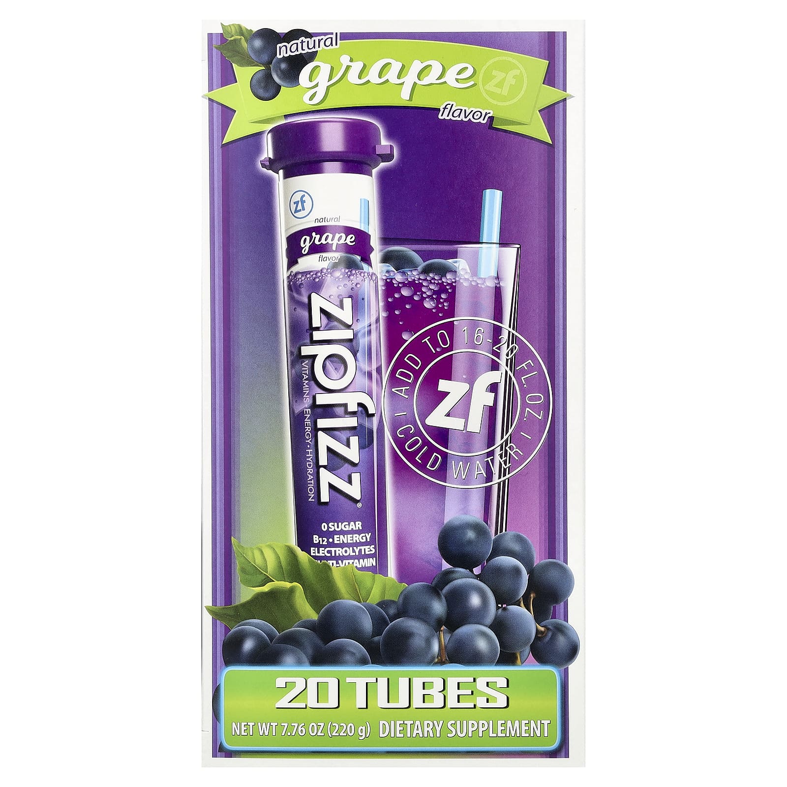 grape Energy Drink Mix, Grape, 20 Tubes, 0.39 oz (11 g) Each