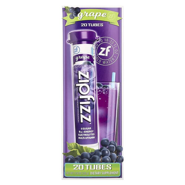 Zipfizz, 健康運動能量混合維生素 B12，葡萄味，20 管，每管 0.39 盎司（11 克）