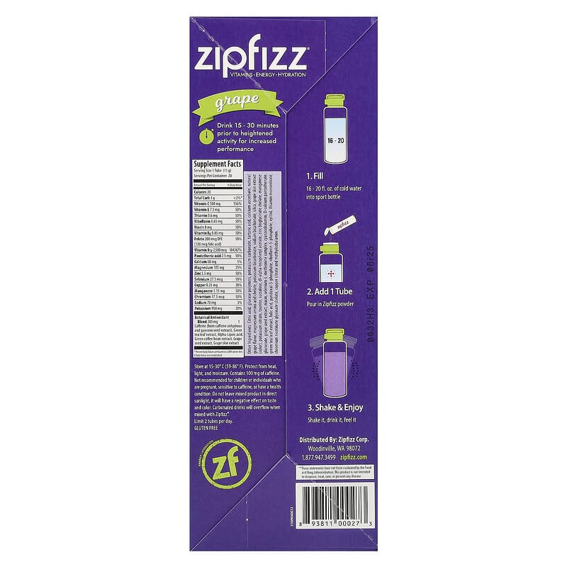 Energy Drink Mix, Grape, 20 Tubes, 0.39 oz (11 g) Each