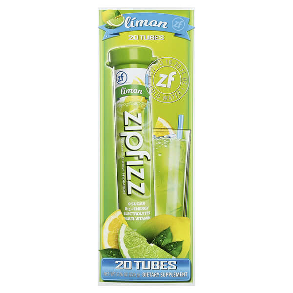 Zipfizz Energy Drink Mix, Limon, 20 Tubes, 0.39 oz (11 g) Each