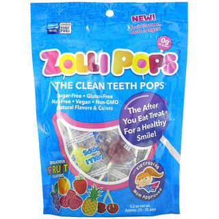 Zollipops, The Clean Teeth Pops, леденцы для чистки зубов, клубника, апельсин, малина, вишня, виноград, ананас, прибл. 23–25 леденцов ZolliPops, 147 г (5,2 унции)