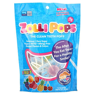 Zollipops, The Clean Teeth Pops รสสตรอว์เบอร์รี่, ส้ม, ราสเบอร์รี่, เชอร์รี่, องุ่น, สับปะรด บรรจุประมาณ 23-25 ชิ้น ขนาด 5.2 ออนซ์