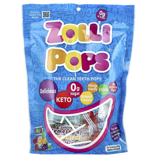 Zollipops, Clean Teeth Pops 潔齒棒棒糖，美味水果味，約 23-25 支棒棒糖，5.2 盎司（142 克）