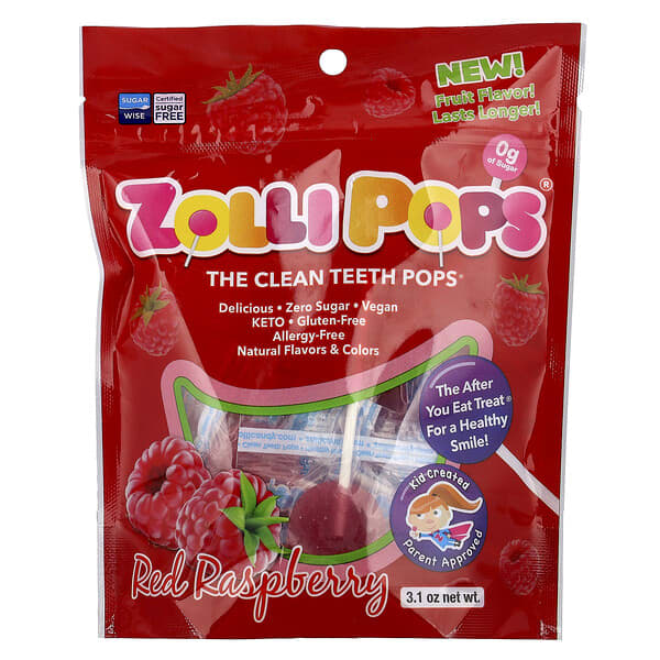 Zollipops, The Clean Teeth Pops, Frambuesa, 3,1 oz