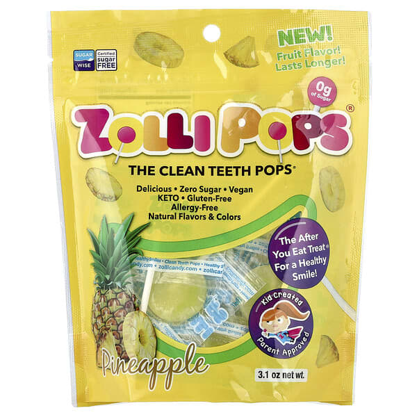Zollipops, The Clean Teeth Pops®, Pineapple, 3.1 oz
