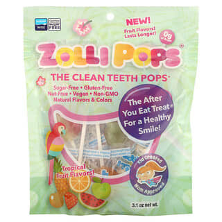 Zollipops, Zollipops, Paletas para dientes limpios, Sabores a frutas tropicales, 3,1 oz