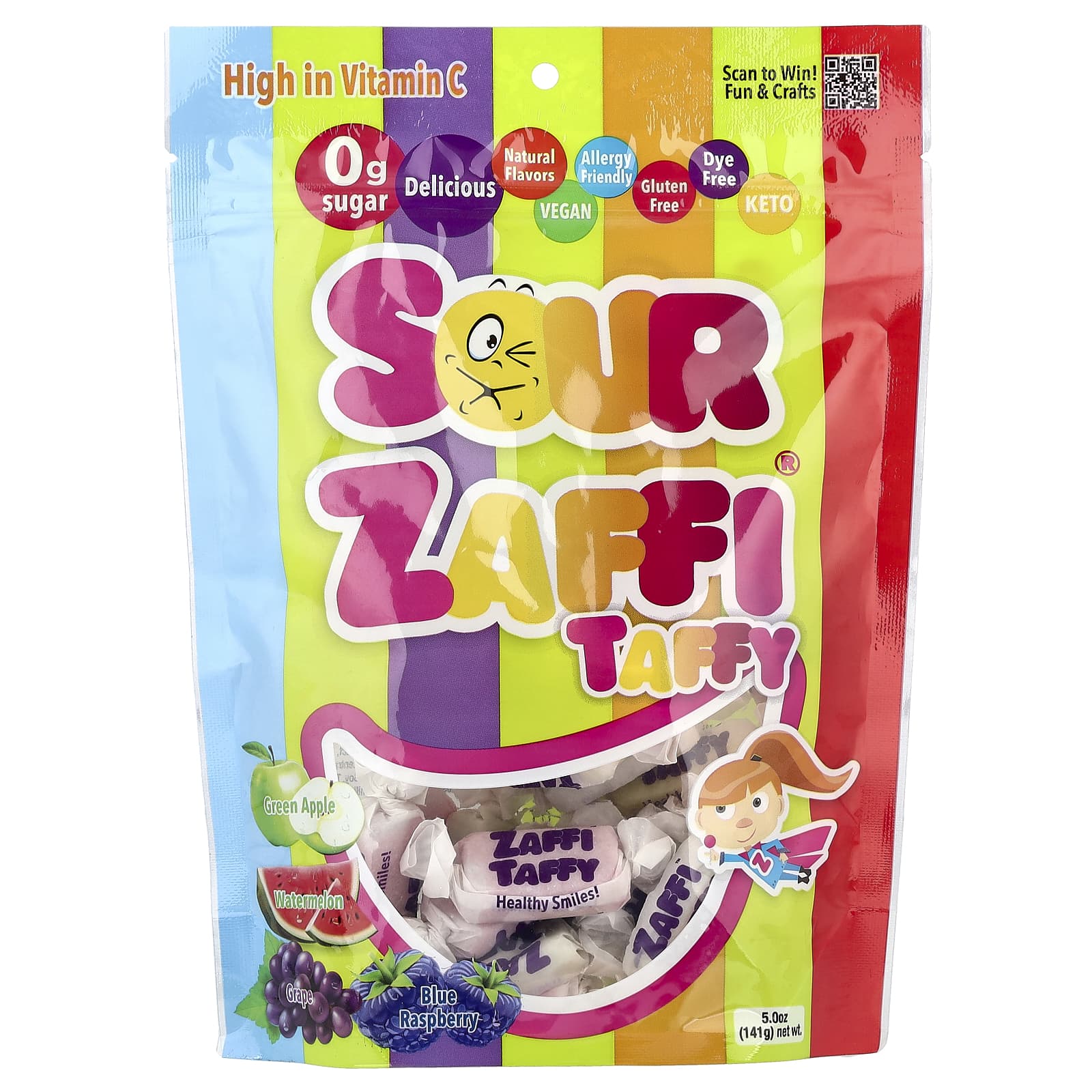 Sour Zaffi® Taffy, Assorted Fruit, 5 oz (141 g)