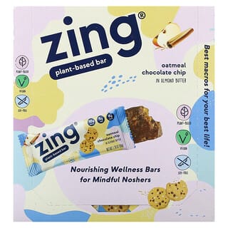 Zing Bars‏, חטיף על בסיס צמחי, שבבי שוקולד בטעם חמאת שקדים, 12 חטיפים, 50 גרם (1.76 אונקיות) כל אחד