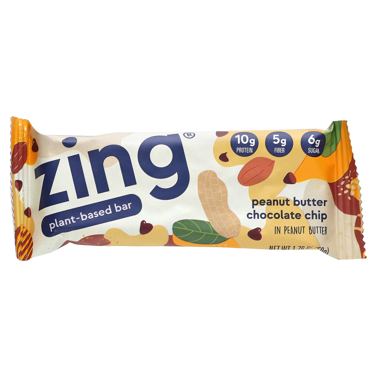 Zing Bars, PlantBased Bar, Peanut Butter Chocolate Chip In Peanut