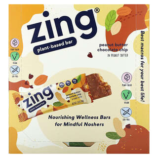Zing Bars‏, חטיף מבוסס-צמחים, חמאת בוטנים שבבי שוקולד בחמאת בוטנים, 12 חטיפים, 50 גרם (1.76 אונקיות) כל אחד