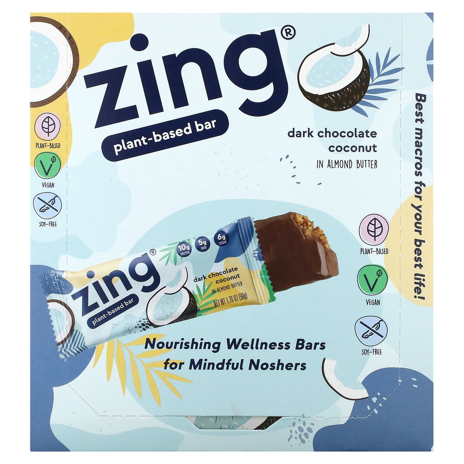 Zing Bars, PlantBased Bar, Dark Chocolate Coconut In Almond Butter, 12