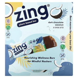 Zing Bars, Barra à Base de Plantas, Chocolate Amargo e Coco em Manteiga de Amêndoa, 12 Barras, 50 g (1,76 oz) Cada