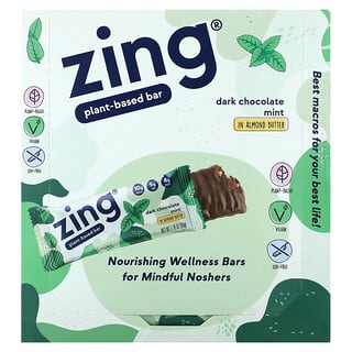 Zing Bars‏, חטיף על בסיס צמחי, שוקולד מריר ומנטה בחמאת שקדים, 12 חטיפים, 50 גרם (1.76 אונקיות) כל אחד