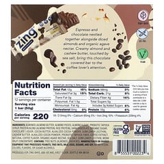 Zing Bars, Barrita a base de plantas, Moca de chocolate negro en mantequilla de almendras`` 12 barritas, 50 g (1,76 oz) cada una