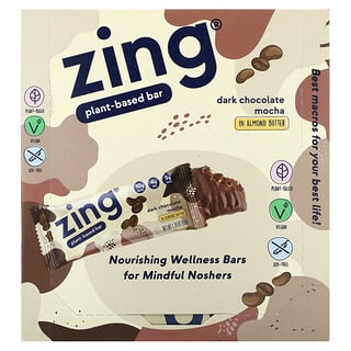 Zing Bars‏, חטיף על בסיס צמחי, מוקה שוקולד מריר בחמאת שקדים, 12 חטיפים, 50 גרם (1.76 אונקיות) כל אחד