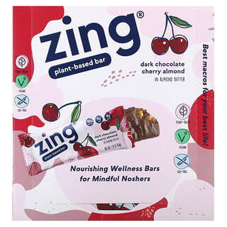 Zing Bars‏, חטיף על בסיס צמחי, שוקולד מריר ודובדבן שקדים בחמאת שקדים, 12 חטיפים, 50 גרם (1.76 אונקיות) כל אחד