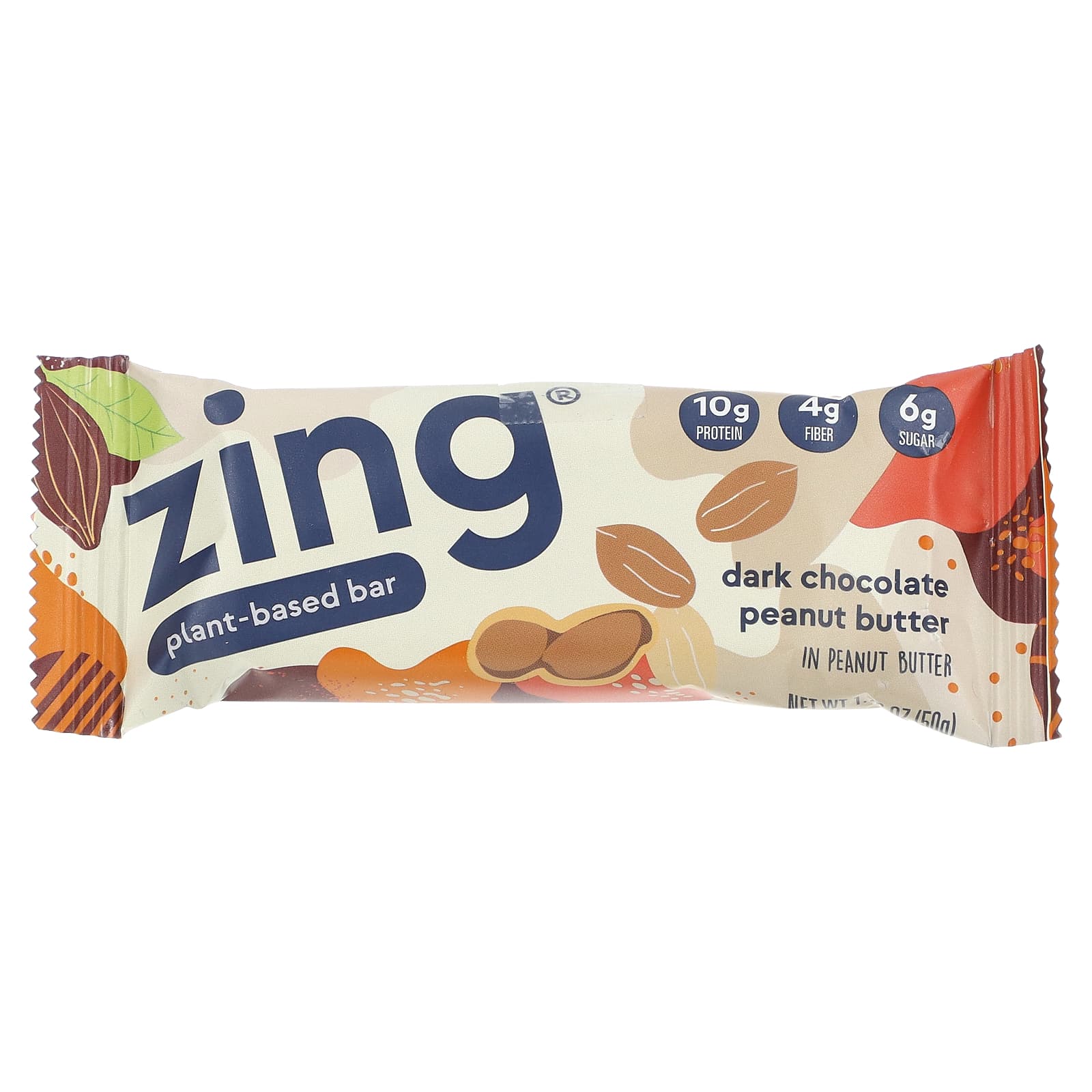Zing Bars, PlantBased Bar, Dark Chocolate Peanut Butter in Peanut