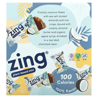 Zing Bars, Mini barrette di origine vegetale, cioccolato fondente e cocco in burro di mandorle, 18 barrette, 24 g ciascuna