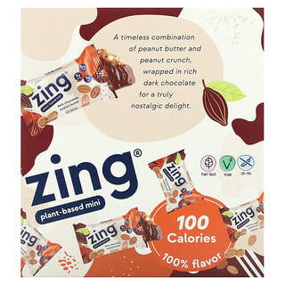 Zing Bars, Plant-Based Mini Bars, Dark Chocolate Peanut Butter in Peanut Butter, 18 Bars, 0.84 oz (24 g) Each