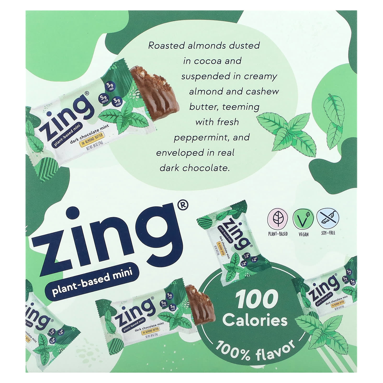 Zing Bars, PlantBased Mini Bar, Dark Chocolate Mint in Almond Butter