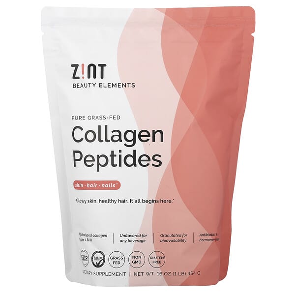 Zint, Pure Grass-Fed Collagen Peptides, Unflavored, Bag, 16 oz (454 g)