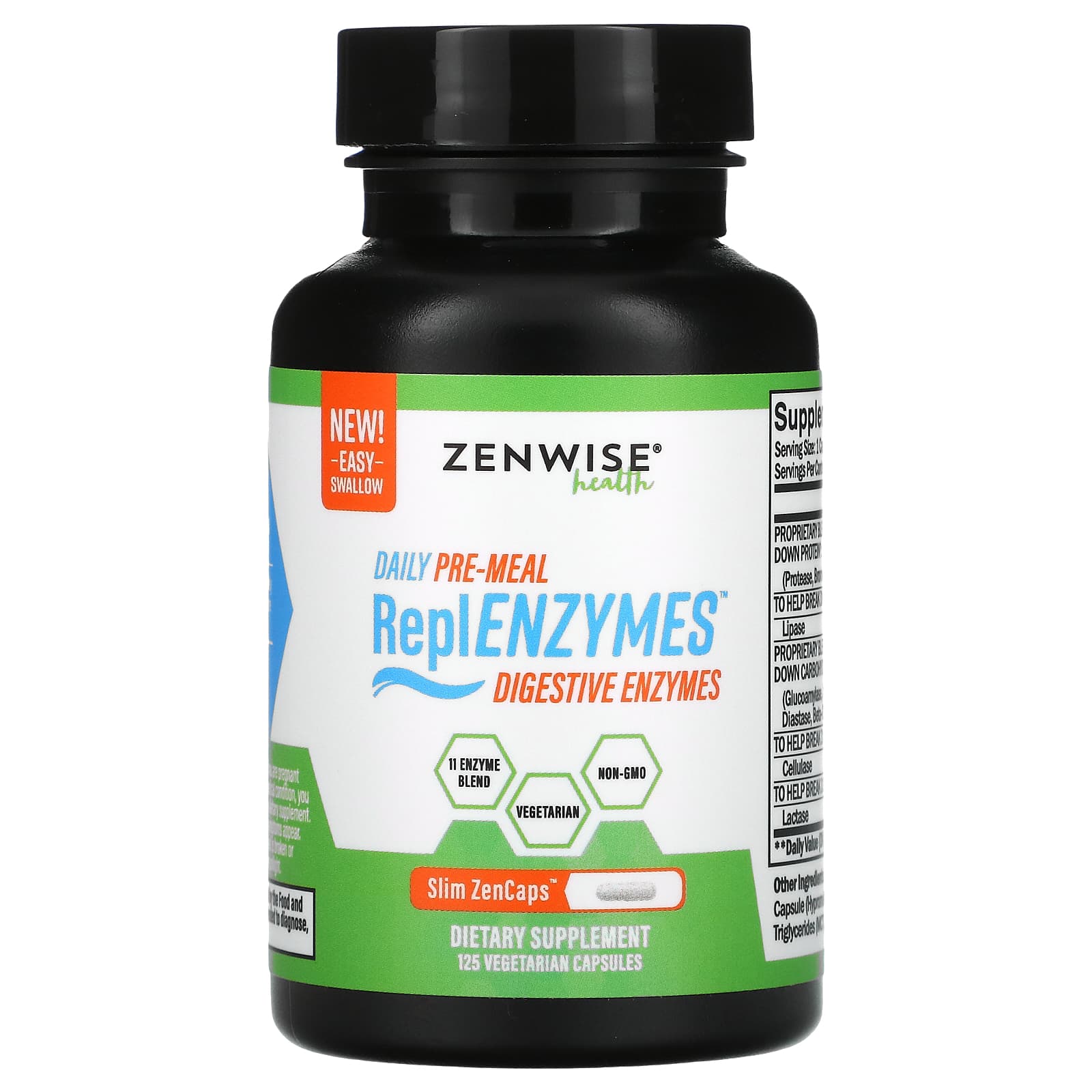 Zenwise Health Daily Pre Meal Replenzymes Digestive Enzymes 125 Vegetarian Capsules