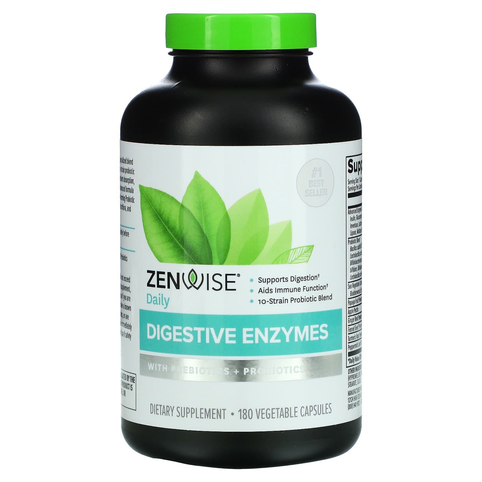 Zenwise Health Daily Digestive Enzymes With Prebiotics Probiotics 180 Vegetable Capsules