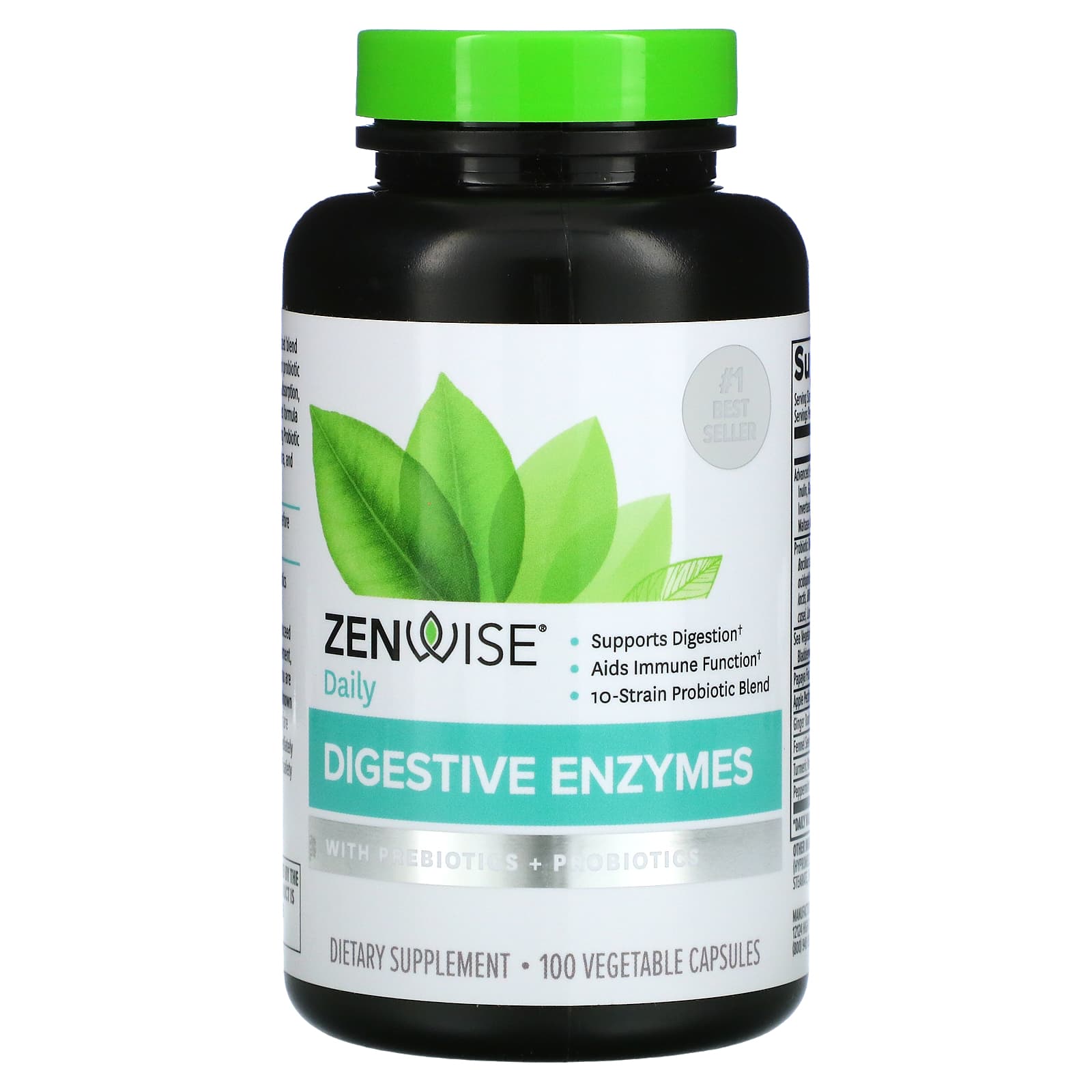 Zenwise Health Daily Digestive Enzymes With Prebiotics Probiotics 100 Vegetarian Capsules