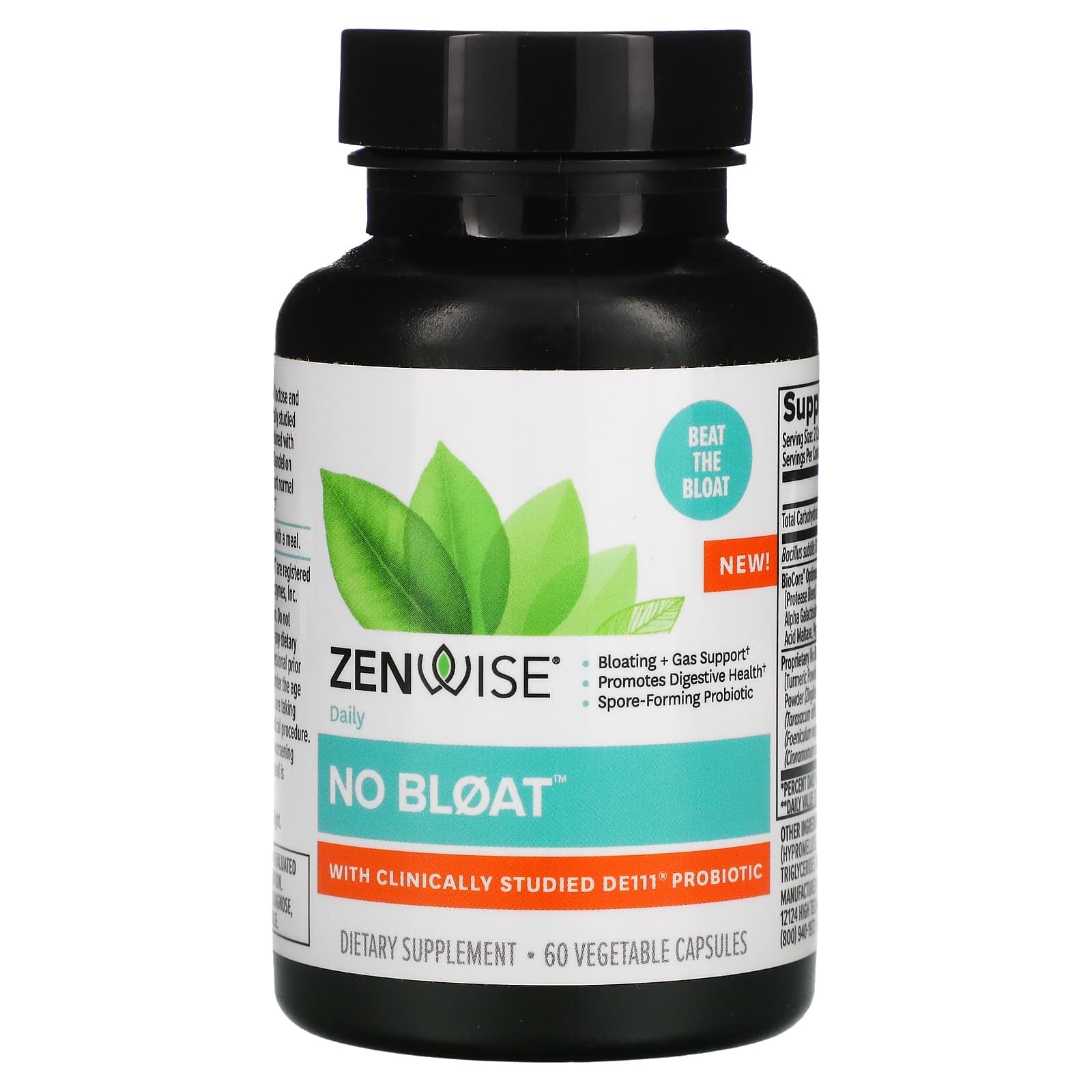 Zenwise Health No Bloat With Clinically Studied De111 Probiotic 60 Vegetable Capsules