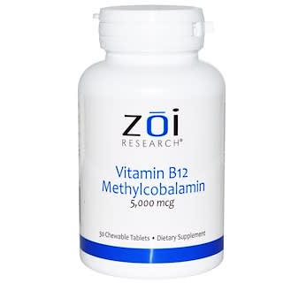 ZOI Research, Vitamin B12 Methylcobalamin, 5,000 mcg, 30 Chewable Tablets