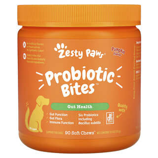 Zesty Paws, Morsi probiotici, per cani, tutte le età, zucca, 90 compresse masticabili morbide, 315 g