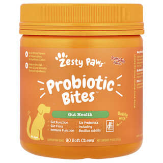 زيستي باوز‏, Probiotic Bites ™ ، للكلاب ، لجميع الأعمار ، يقطين ، 90 قطعة طرية قابلة للمضغ ، 11.1 أونصة (315 جم)