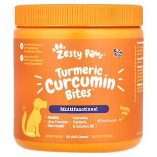 Zesty Paws, Turmeric Curcumin Bites™ for Dogs, Multifunctional, All Ages, Duck, 90 Soft Chews, 12.7 oz (360 g)