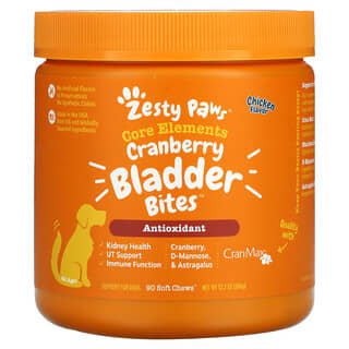 Zesty Paws, 蔓越莓狗只膀胱健康零食，排尿和腎健康，所有年齡，雞肝味，90塊軟嚼片
