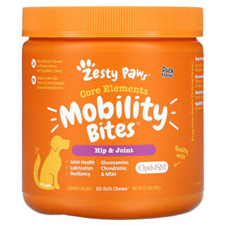 Zesty Paws, Укусы для передвижения для собак, бедра и суставы, для всех возрастов, со вкусом утки, 90 мягких жевательных кусочков, 12,7 унции (360 г)