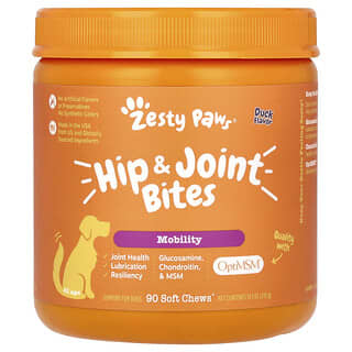 Zesty Paws, Mobility Bites for Dogs，臀關節和關節，適合所有年齡，鴨肉風味，90 粒軟咀嚼片，12.7 盎司（360 克）