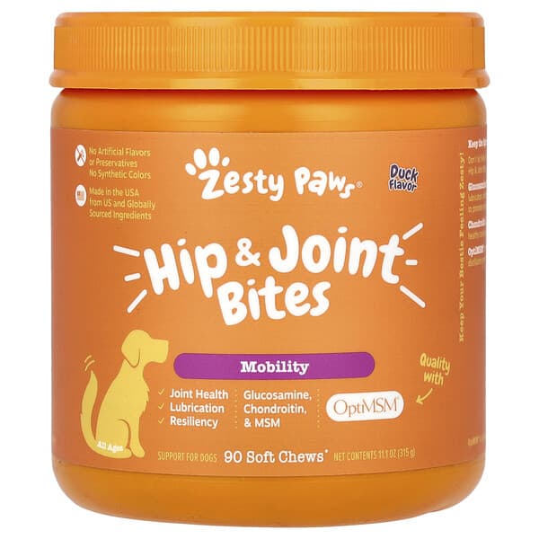 Zesty Paws, Hip and Joint Bites, For Dogs, Mobility, All Ages, Duck, 90 ...