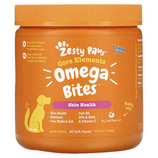 Zesty Paws, Omega Bites for Dogs, Skin & Coat Support, All Ages, Chicken Flavor, 90 Soft Chews