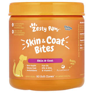 Zesty Paws, Skin & Coat Bites, For Dogs, All Ages, Chicken, 90 Soft Chews, 11.1 oz (315 g)