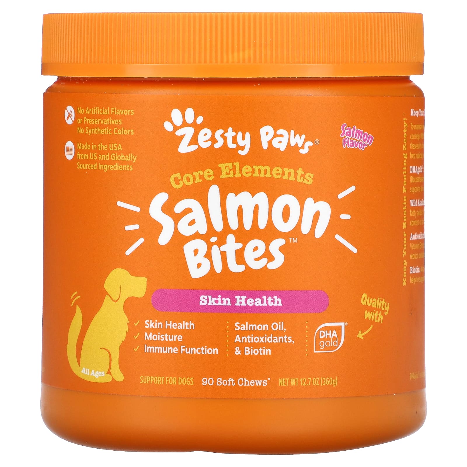 Zesty Paws, Salmon Bites for Dogs, All Ages, Salmon, 90 Soft Chews, 12.7 oz (360 g)